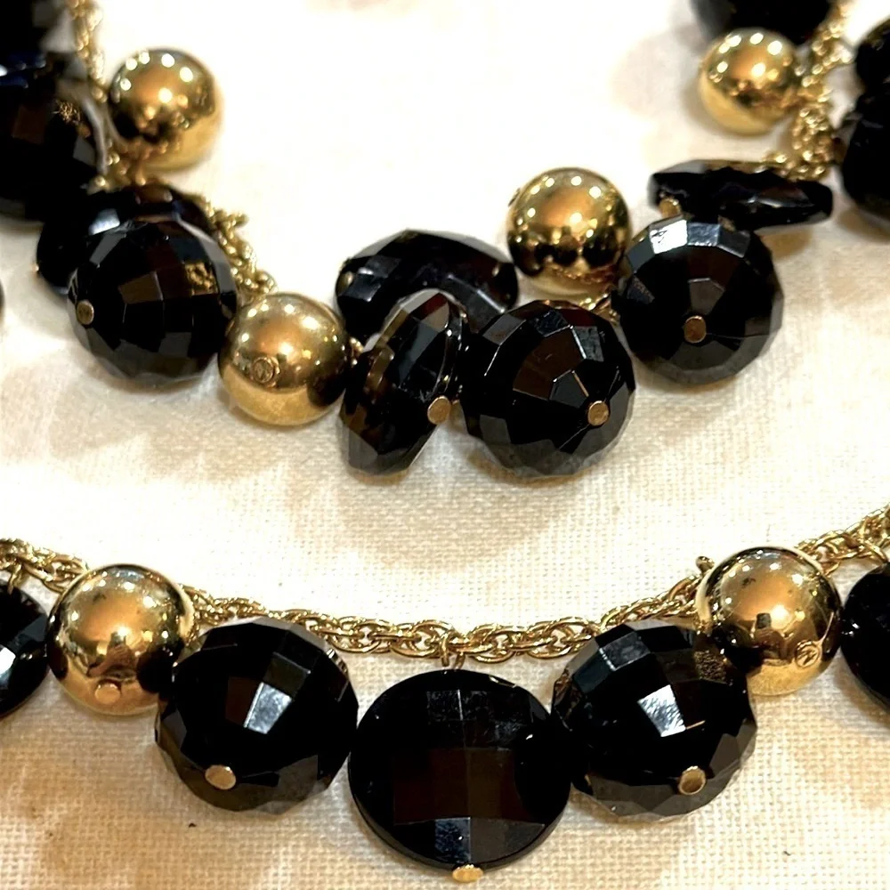 Kate Spade Double Strand Layered Faceted Black & Gold Bead Necklace 29”- EUC